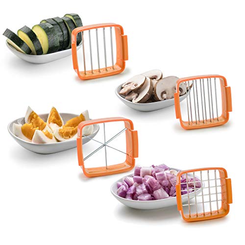 Cortador Genius Nicer Dicer Quick para frutas y verduras 5 en 1 con cuchillas intercambiables de 30 dados o 10 discos con un clic (naranja), acero inoxidable, 8 x 12 x 21 cm