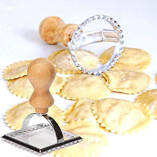 Cortadores de Raviolis, Corta Ravioles con Mango de Madera Molde para Empanadillas para Hacer Raviolis, Empanadillas o Galletas (2 juegos)