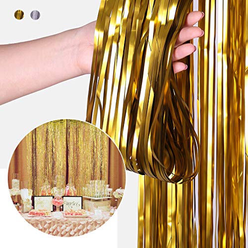 Cortina de papel de aluminio dorado grueso, 1 cortina de globo brillante de 2 m para fiesta de cumpleaños, decoración de Navidad, festivales, seda para bodas, festivales, fiestas, dorado