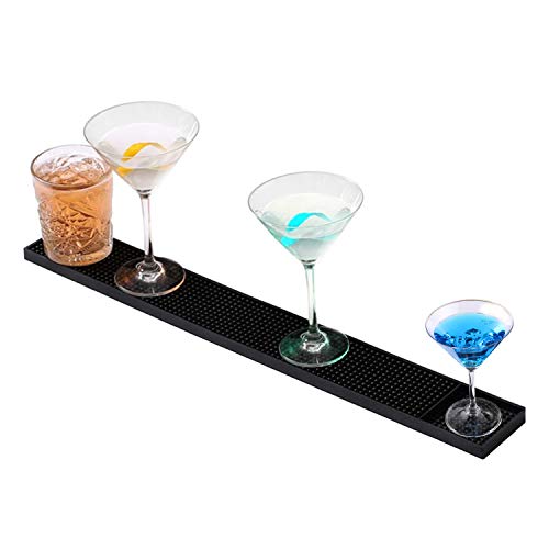 COSOOS Estera para derrames de Barra de Goma, tapete de Servicio para camareros de Cerveza Antideslizante, Antideslizante, pasadores de riel para Barras de Ajuste 23.6"x 3.1" Negro