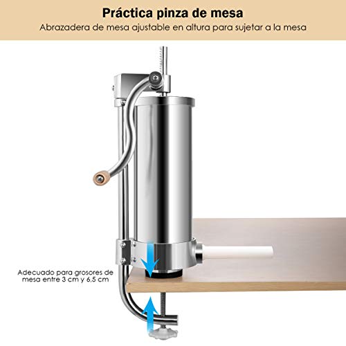 COSTWAY 3,6 L Máquina Relleno de Salchichas Embutidora de Salchichas con 4 Tubos de Llenado