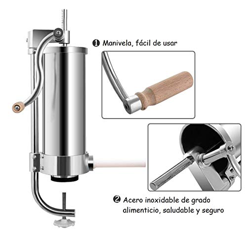 COSTWAY 3,6 L Máquina Relleno de Salchichas Embutidora de Salchichas con 4 Tubos de Llenado