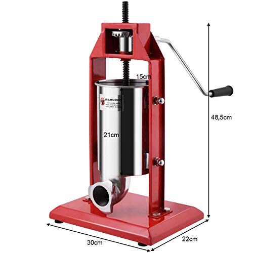 COSTWAY 3L Embutidora de Salchicha con Manivela y Base Máquina Relleno de Salchichas de Acero Inoxidable y Hierro con 4 Tubos de Llenado