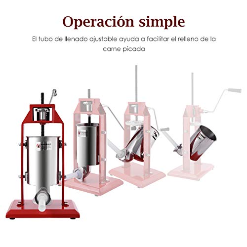 COSTWAY 3L Embutidora de Salchicha con Manivela y Base Máquina Relleno de Salchichas de Acero Inoxidable y Hierro con 4 Tubos de Llenado