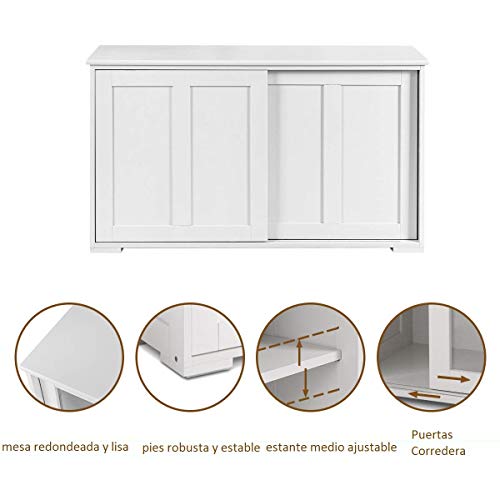 COSTWAY Aparador Cocina Armario de Baño Multiusos Gabinete Lateral con Puertas Correderas (Beige)