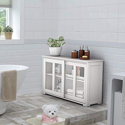 COSTWAY Aparador Cocina Armario de Baño Multiusos Gabinete Lateral con Puertas Correderas (Beige)