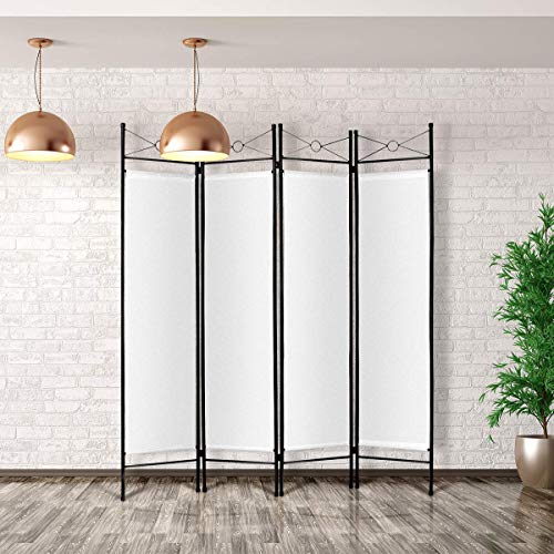 COSTWAY Biombo Plegable de 4 Panel Separador Divisor de Habitaciones Flexible Ajustable 180 x 160cm para Hogar Oficina Blanco