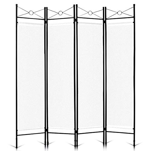 COSTWAY Biombo Plegable de 4 Panel Separador Divisor de Habitaciones Flexible Ajustable 180 x 160cm para Hogar Oficina Blanco