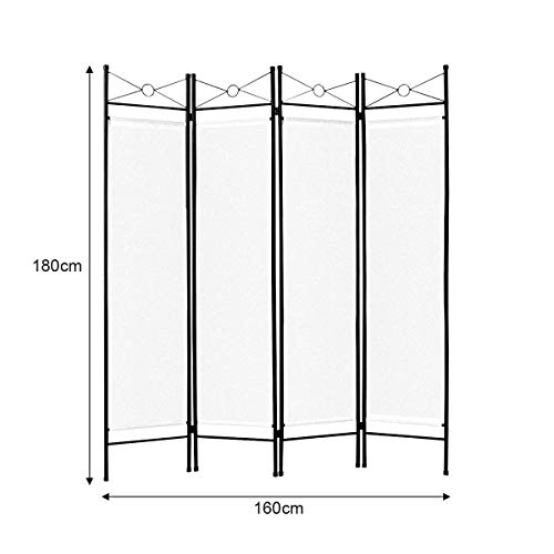 COSTWAY Biombo Plegable de 4 Panel Separador Divisor de Habitaciones Flexible Ajustable 180 x 160cm para Hogar Oficina Blanco