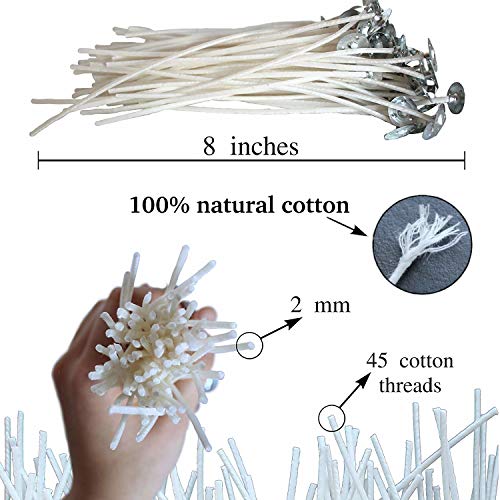 CozYours 200mm MECHAS DE VELA CON SUS ETIQUETAS ADHESIVAS (50piezas), POCO HUMO Y NATURALES, Mechas de Vela para su Elaboración