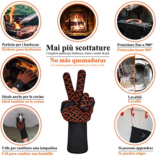 CR Essential Guantes para Barbacoa y Horno Resistentes hasta 500° - Antideslizantes y Transpirables