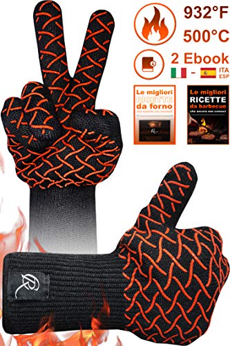 CR Essential Guantes para Barbacoa y Horno Resistentes hasta 500° - Antideslizantes y Transpirables