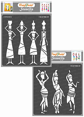 CrafTreat Tribal Potters & Tribal Dancers Stencil 15,2 x 15,2 cm