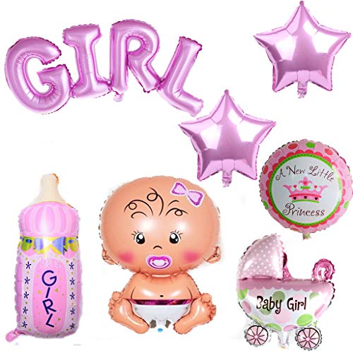 Crazy-M 7 Piezas Helio Globo Bebé Hoja Globo Bebé Ducha Decoración Rosa, Babyshower Es una niña Bebé Ducha Fiesta y decoración (niña)