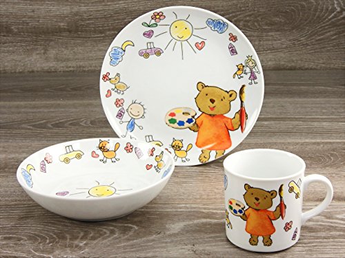 Creatable 15027, Serie Teddy, Cocina Vajilla Infantil (3 Piezas, Porcelana, Multicolor, 24 x 20 x 26 cm, 3 Unidades de Medida