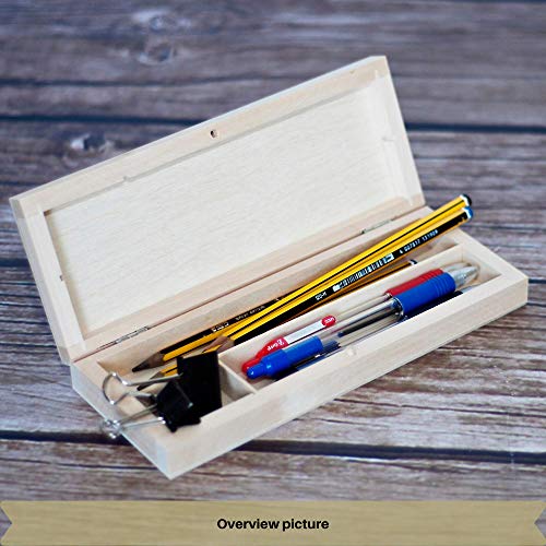 Creative Deco Estuche Escolar de Madera | 3 Compartimentos | 22 x 8,5 x 3 cm | Caja con Tapa para Decorar y Decoupage Bolígrafos Lápices Crayones Notas | Organizador Arte y Artesanía