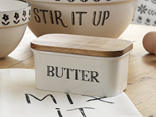 Creative Tops - Mantequillera «Bake Stir It Up» con Tapa de Madera de Acacia, Color Blanco, tamaño Grande