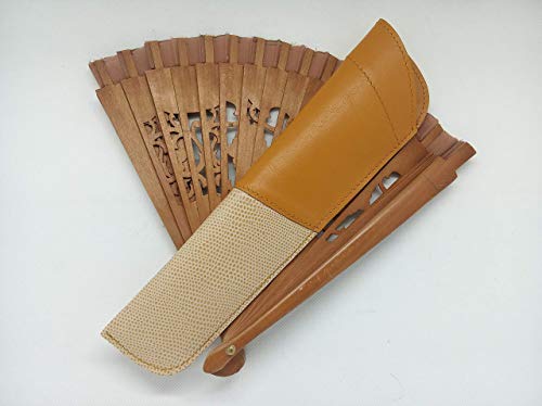 CrisArtePiel | Funda de Cuero para Abanico | Piel Genuina | Funda de Abanico | Color mostaza/beige (Piel grabada) | Artesanal | Hecho a mano | Único | * No incluye abanico | ENVÍO GRATIS