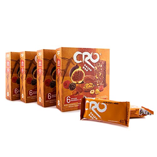 CRO PALEO BAR * PACK 4 CAJAS * Barra energética inspirada para una dieta Paleolitica * 100% natural * 24 x 40 g * Higos secos, dátiles, frutos secos y frutos rojos