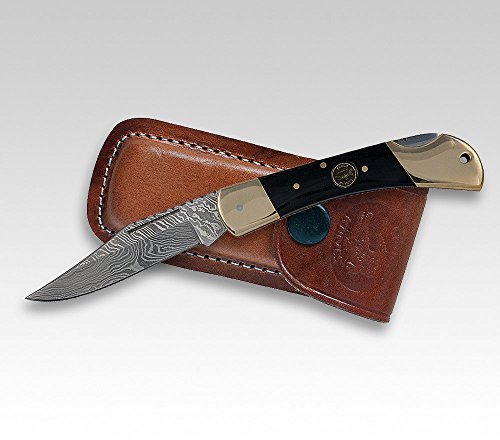 Croco Damascus 8, 200 Capas, Cuerno de búfalo, Funda de Piel, 11 cm, – Navaja