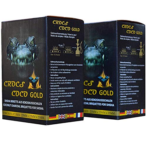 Cross Coco Gold I carbón para shisha I carbón de coco con larga duración I pocas cenizas I baja generación de humo I carbón natural sostenible I Cubo de shisha con calidad premium I 2 kg