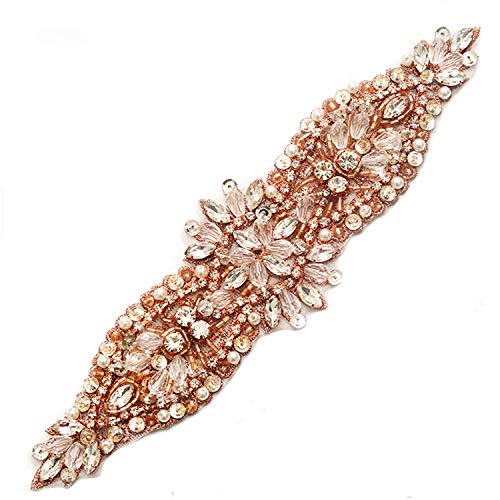 Crystal Bridal Garter - Cinturón con cuentas de diamantes de imitación para planchar o planchar (1 unidad) Beige oro rosa Talla única