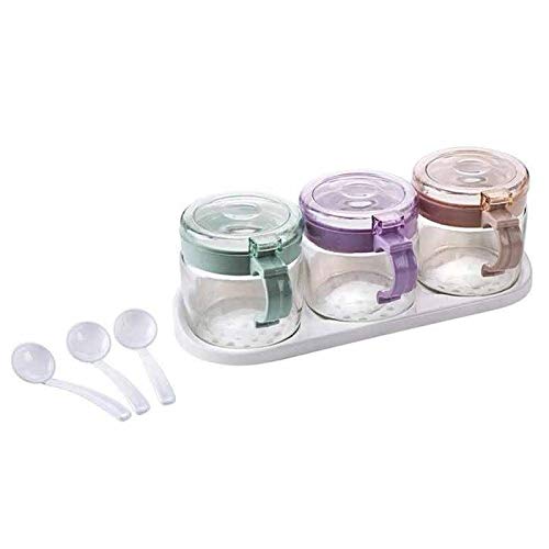 CttiuliTwpg Especias, condimentos Jar Box, especias Container Box Set, sal y pimienta caja de almacenaje, contenedor de cocina, botellas Vinagrera barbacoa de la especia (Color : 3 jars)