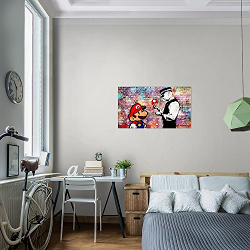 Cuadro en Lienzo Banksy Street Art Mario - XXL Impresión Material Tejido no Tejido Artística Imagen Gráfica Decoracion de Pared - 1 pieza - Listo para colgar - 303014c