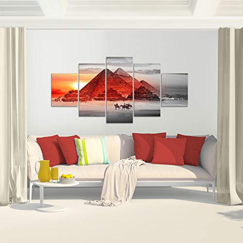 Cuadro en Lienzo Pirámide de Egipto 200 x 100 cm - XXL Impresión Material Tejido no Tejido Artística Imagen Gráfica Decoracion de Pared - 5 piezas - Listo para colgar - 601851a