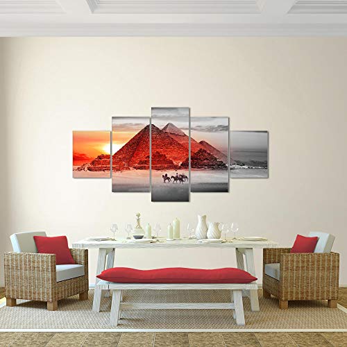 Cuadro en Lienzo Pirámide de Egipto 200 x 100 cm - XXL Impresión Material Tejido no Tejido Artística Imagen Gráfica Decoracion de Pared - 5 piezas - Listo para colgar - 601851a