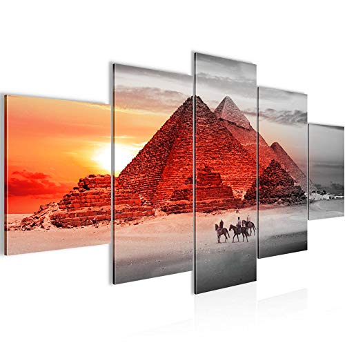 Cuadro en Lienzo Pirámide de Egipto 200 x 100 cm - XXL Impresión Material Tejido no Tejido Artística Imagen Gráfica Decoracion de Pared - 5 piezas - Listo para colgar - 601851a