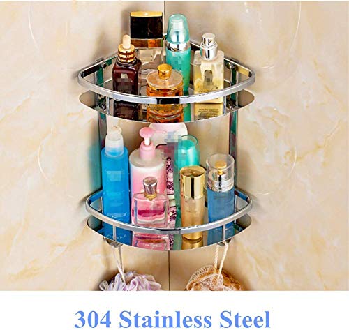 Cuarto de baño estante de baño estante de la esquina carrito de la ducha de doble Estantes Nivel pulido espejo de baño 304 de acero inoxidable flotante repisa etagere mural práctica (Color: Nivel 2) P