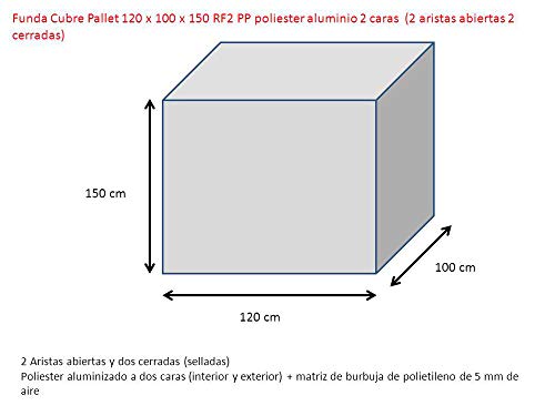 Cubierta pallet isotermico POLYPAL – Lote 4 unid – Aislante termico pallet productos perecederos (Vino, Alimentos, medicinas, pintura), 120x100 cm, poliester alu RF1-PP - 2 aristas abiertas 2 cerradas