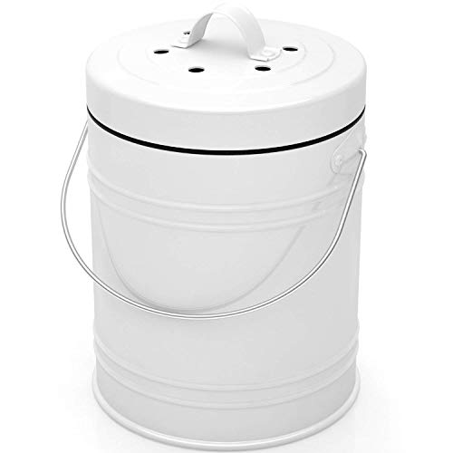 Cubo para Compost de 5 Litros con Revestimiento de Plástico y Filtros de Carbón en Blanco/Negro