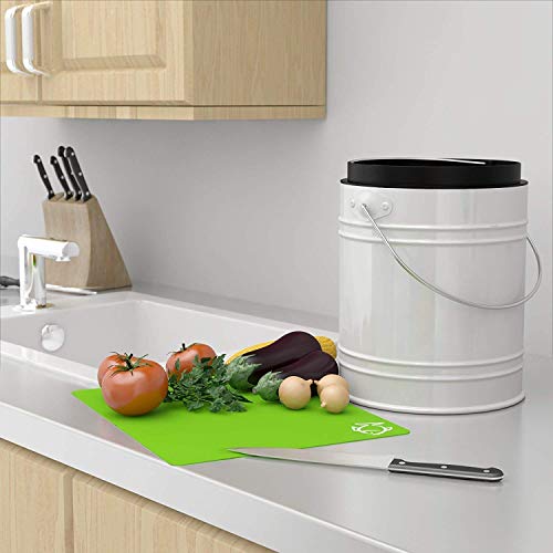 Cubo para Compost de 5 Litros con Revestimiento de Plástico y Filtros de Carbón en Blanco/Negro