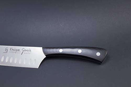 Cuchillo Cocinero Japonés Santoku Alveolado 18 cm Mango Micarta Negra Acero X50CrMOV15