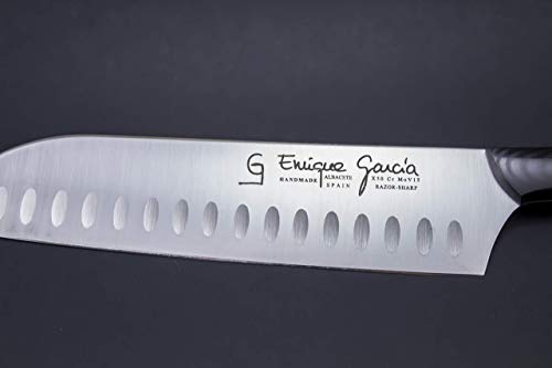 Cuchillo Cocinero Japonés Santoku Alveolado 18 cm Mango Micarta Negra Acero X50CrMOV15