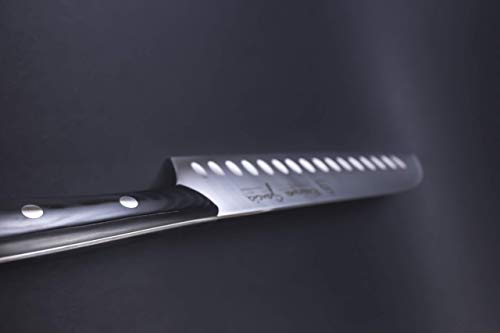 Cuchillo Cocinero Japonés Santoku Alveolado 18 cm Mango Micarta Negra Acero X50CrMOV15