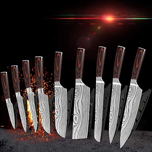 Cuchillo japonés del cocinero cuchillos de cocina Set de acero de Damasco del cocinero que cocina la herramienta Cuchilla de máquina de cortar del cuchillo de cocina de acero al carbono de alta Chef i