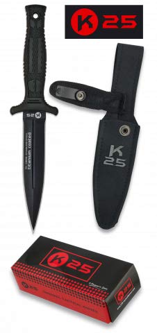 Cuchillo K25 BOTERO Funda Hoja 12,5 cm para Caza, Pesca, Camping, Outdoor, Supervivencia y Bushcraft K25 31699 + Portabotellas de regalo