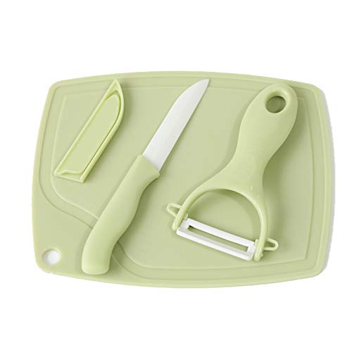 Cuchillo para niños, juego de cuchillos de cerámica que incluye 1 cuchillo, 1 pelador y 1 tabla de cortar para niños, para cocinar verduras y cortar frutas