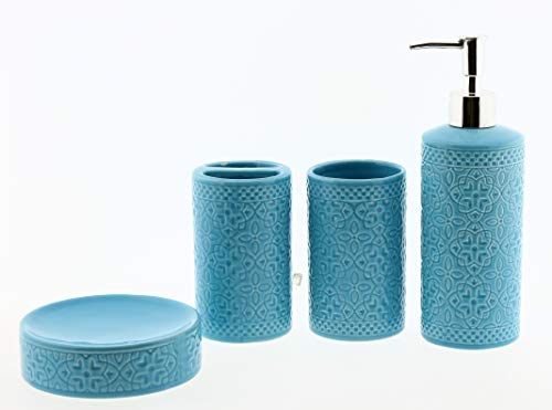 Cuco´S Nest Set de Baño de 4 Piezas de Ceramica Mod. Flor. Conjunto de Accesorios de sobreponer para el Lavabo.