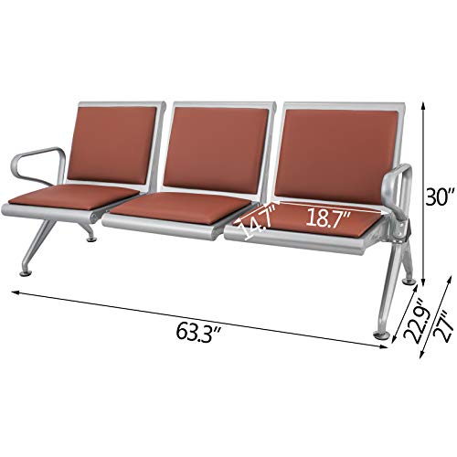 Cueffer 3 Sillas de Sala de Espera Bancada para Sala de Espera de Cuero PU Banco de Espera para Oficina, Playa, Barbería, Salón, Aeropuerto, Hospital, Mercado Waiting Room Chairs (marrón)