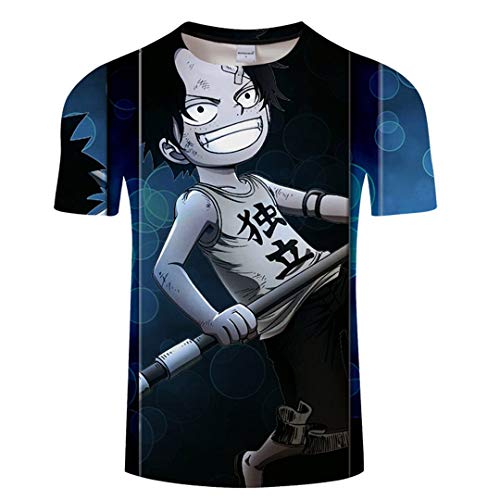 Cuello Redondo De Verano para Hombre Top De Manga Corta Anime Japonés De Dibujos Animados Serie One Piece Estampado En 3D T Shirt Juventud Casual Transpirable Camisa (5,L)