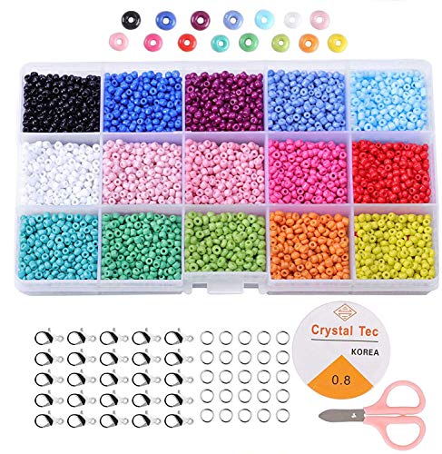 Cuentas de Colores 3mm Mini Cuentas y Abalorios Cristal para DIY Pulseras Collares Bisutería (15 Colores 7500 Piezas)