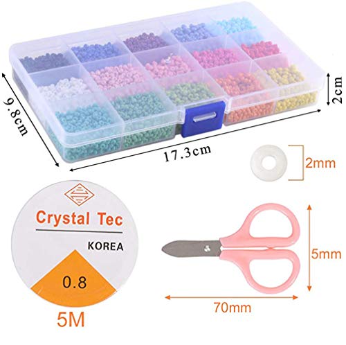 Cuentas de Colores 3mm Mini Cuentas y Abalorios Cristal para DIY Pulseras Collares Bisutería (15 Colores 7500 Piezas)