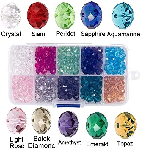 Cuentas de vidrio de cristal de 6 mm, cuentas de vidrio facetado, cuentas Rondelle 10 colores surtidos con caja para hacer artesanías de pulsera de collar de joyería DIY (500 piezas)