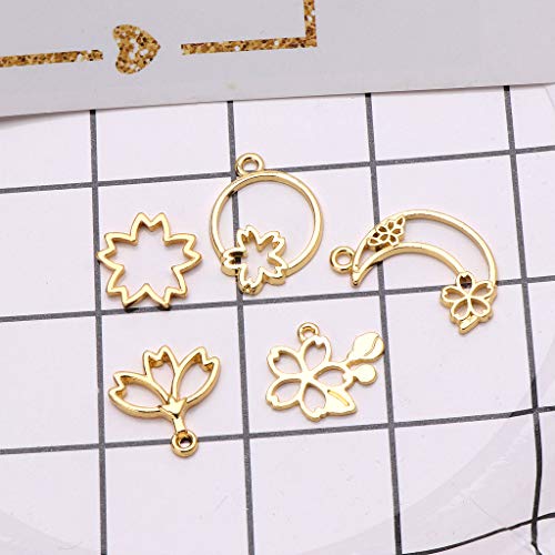 Cuigu 5pcs Charme de Flor de Cerezo Abierto Flor pressée Marco vacío Pendentifs Creux