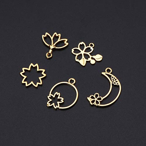 Cuigu 5pcs Charme de Flor de Cerezo Abierto Flor pressée Marco vacío Pendentifs Creux