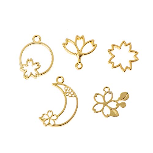 Cuigu 5pcs Charme de Flor de Cerezo Abierto Flor pressée Marco vacío Pendentifs Creux